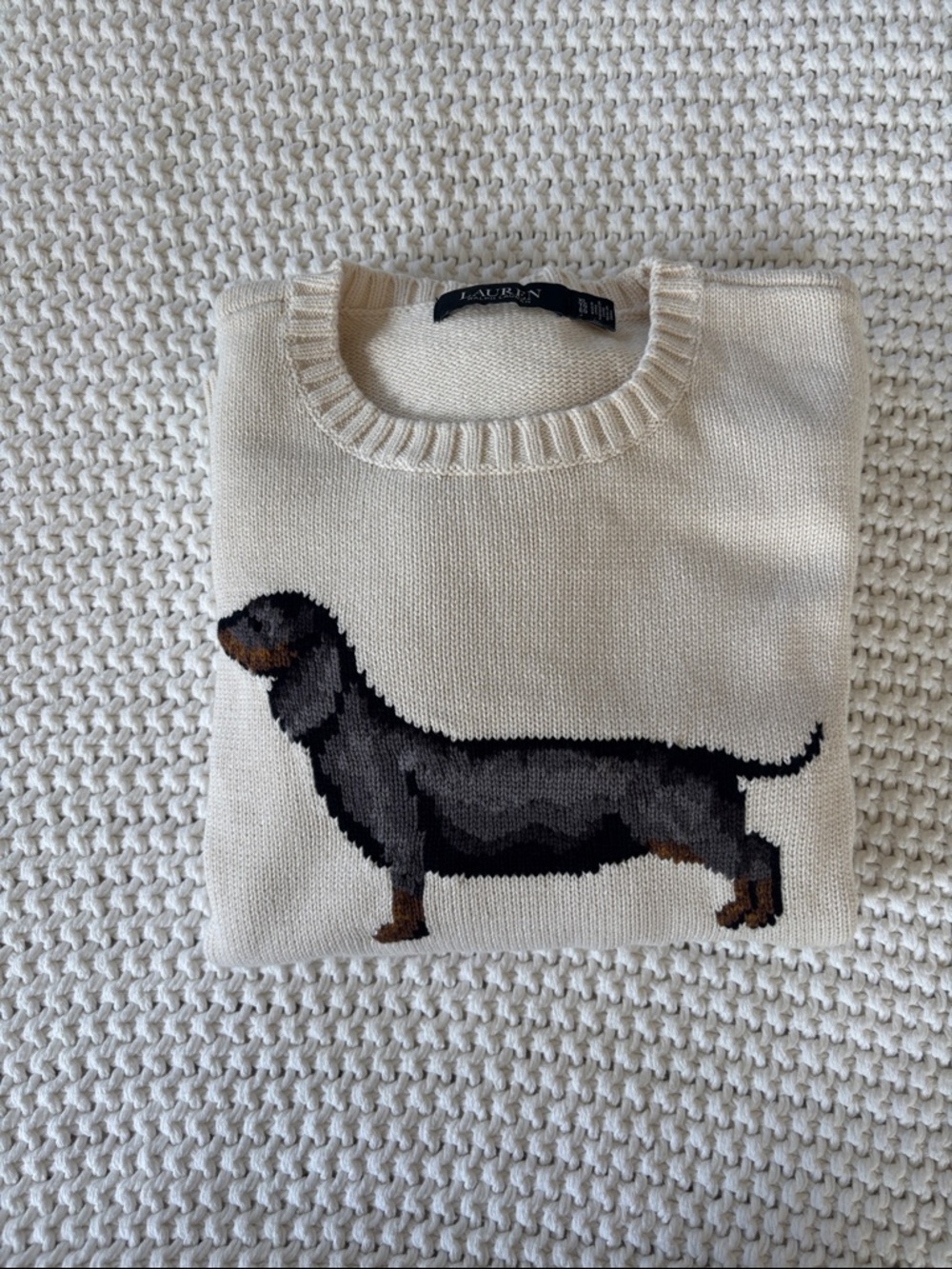 Intarsia-Knit Dachshund Cotton Sweater - Ralph Lauren Women’s XL NWOT